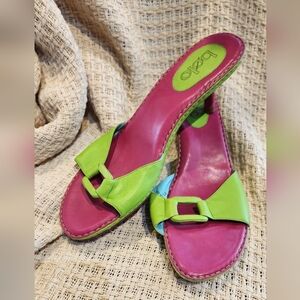 bolo Pink and Lime Green kitten style heels